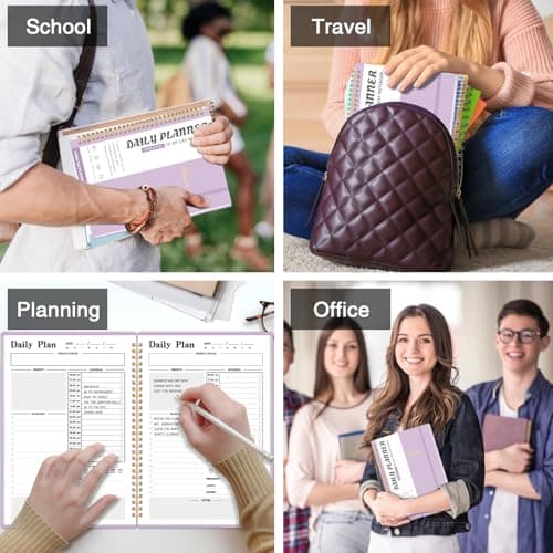 Daily Planner Undated, To-Do List Notebook with Hourly Schedule, Spiral Appointment Organizer Calendar for Man / Women, Flexible Cover, Twin-Wire Binding Elastic Closure, Pocket Pen Loop, 160 Pages 6