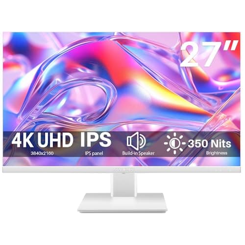 Thinlerian 27 Inch 4K UHD 3840 x 2160 Computer Monitor, IPS Display, Ultra-Thin Bezel, HDMI, DisplayPort, VESA, Build-in Speakers, PC Monitor for Design, Work, Gaming, White
