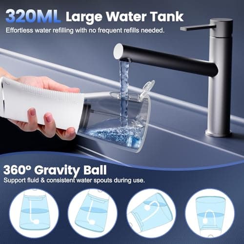 Water Flosser for Teeth Cleaning and Flossing, 5 Modes Rechargeable Cordless Oral Irrigator 320ml Water Tank Teeth Cleaner, IPX7 Waterproof Portable Electric Dentel Flossers for Home and Travel,White 5