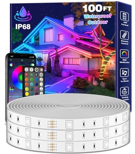 FBZ 100Ft Outdoor Waterproof LED Strip Lights,Music Sync RGB IP65 Led Lights with App Control and Remote,Color Changing Waterproof Led Rope Lights for Outdoor,Balcony,Roof,Garden,Stairs Party
