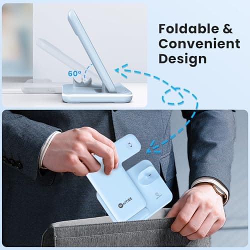 WAITIEE Wireless Charger 3 in 1 Charging Station for for iPhone 16 15 14 13 12 11 X 8 & for Apple Watch, for AirPods 1/2/3/Pro/Pro 2 with Lightning Charging Case(Blue) 5