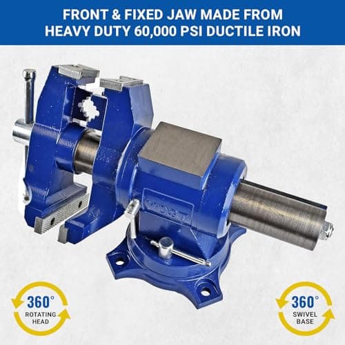 Yost Vises 750-E Multi-Jaw Rotating Vise System | 2 in 1 Multipurpose Bench and Pipe Vise | Secure Grip with Swivel Base | Made with a Combination of Ductile Iron & Hardened Steel | Medium, Blue 5