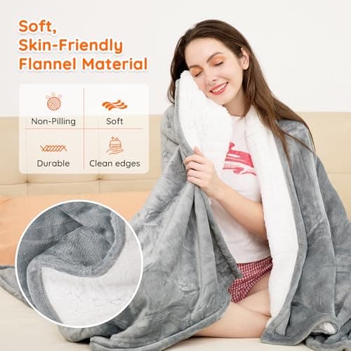 Mia&Coco Electric Blanket King -90"x100" Dual Control Flannel Heated Blanket, 10 Heat Levels, 10-Hour Auto-Off, Fast Heating, Overheat Protection, Soft Heating Blanket for Home and Office (Gray) 6