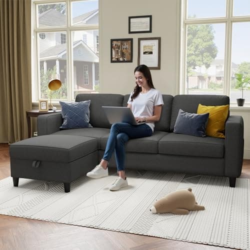 Youmumeub Sectional Sofa and Couches for Living Room - 78''L Shaped Gray Linen Couch-Pet Friendly Modular 3-Seater Convertible Sofas-Washable Covers-Suitable for The Living Room, Apartment 5