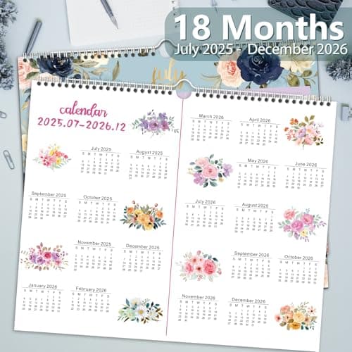 OuMuaMua Wall Calendar 2025, Calendar Wall 2025, 18 Months Hanging Calendar Jan. 2025 to June. 2026, 14” x 11.5” Monthly Planner Wall with Thick Paper for Office School Home Teacher Academic 6