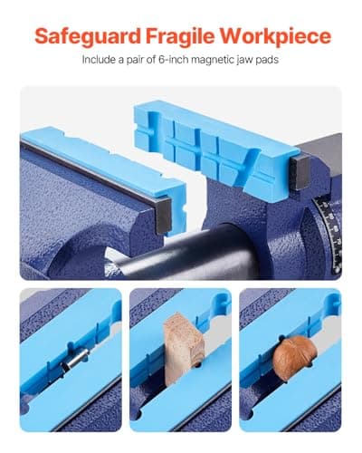 VEVOR Heavy Duty Bench Vise, 6-1/2" Jaw Width, 5" Max Jaw Opening Multi-Purpose Ductile Iron Bench Vise with Anvil, 360° Swivel Base Head, 3" Throat, 5620 lbs Clamp Force, for Pipe Repairing 5