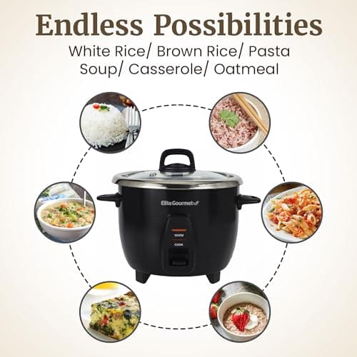 Elite Gourmet ERC2010B Electric Rice Cooker with Stainless Steel Inner Pot Makes Soups, Stews, Porridge's, Grains and Cereals, 10 cups cooked (5 Cups uncooked), Black 8