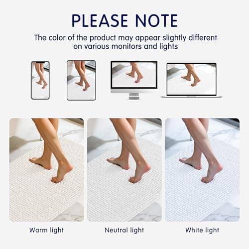 SUBRTEX Bathroom Rugs Chenille Bath Rug Soft Short Plush Bath Mat Soft Shower Mat Water Absorbent Shower Mat Quick Dry Machine Washable(White,16" x 24") 8