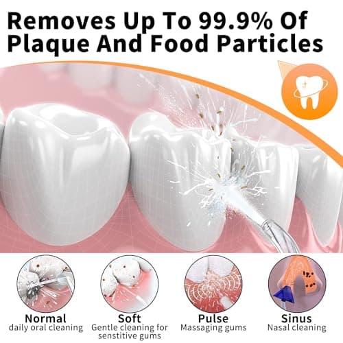 JIMOK Water Dental Flosser Cordless for Teeth Portable Oral Irrigator, 4modes with DIY, 6jet Tips, Removable Water Tank for Easy Cleaning, Portable Case for Home Travel(Yellow) 5