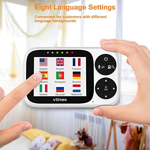 VTimes Baby Monitor with Camera and Audio, 3.2" IPS Screen Video Baby Monitor No WiFi Night Vision, Portable Baby Camera VOX Mode Pan-Tilt-Zoom Alarm and 1000ft Range, Ideal for Baby/Elderly/Pet 8
