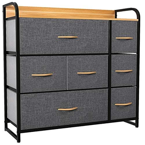 YITAHOME Fabric Dresser with 7 Storage Drawers, Black Dresser & Chest of Drawers, Tall Dresser for Bedroom, Living Room, Hallway, Closets & Nursery-Sturdy Steel Frame, Wooden Top, Grey