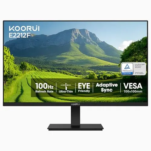KOORUI 22 Inch Computer Monitor Full HD 1080P 100Hz PC Gaming Screen VA Panel Ultra-Slim Display 4000:1 Contrast Ratio with Adpitive Sync (HDMI/VGA/VESA Compatible 100x100mm/Audio Out), Tilt, Black