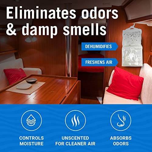 4 Pack Moisture Absorber Hanging Bags, Boat Dehumidifier with Charcoal, Unscented, Removes Dampness and Musty Odors, Ideal for Basement, Closet, Home, Car, RV, and Boating 5