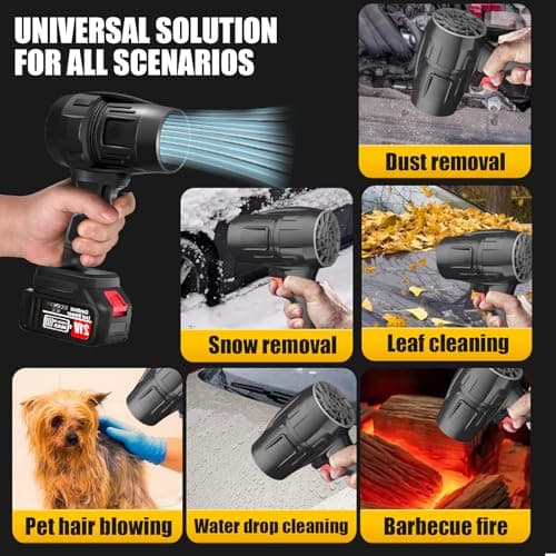 Cordless Leaf Blower with 2 x 4.0Ah Battery and Charger, 600,000 RPM Turbo Air Jet Blower, Lightweight Handheld Blower with Adjustable Speed for Patio Cleaning, Lawn Care, Car, Blowing Leaves and Dust 6