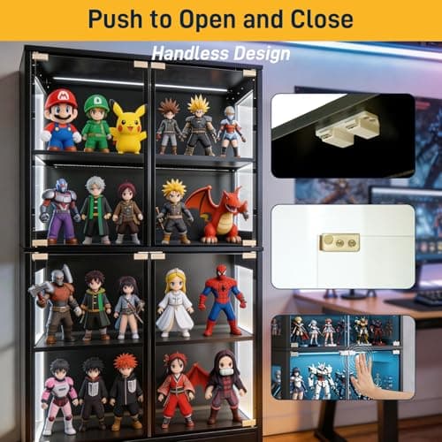Ceruvia Tempered Glass Display Cabinet 5.5 FT with 3CCT Motion Sensor Light, 4-Tier Curio Case for Collectibles, Storage Woode Shelf with Glass Doors, Bookcase, Showcase, Black 5