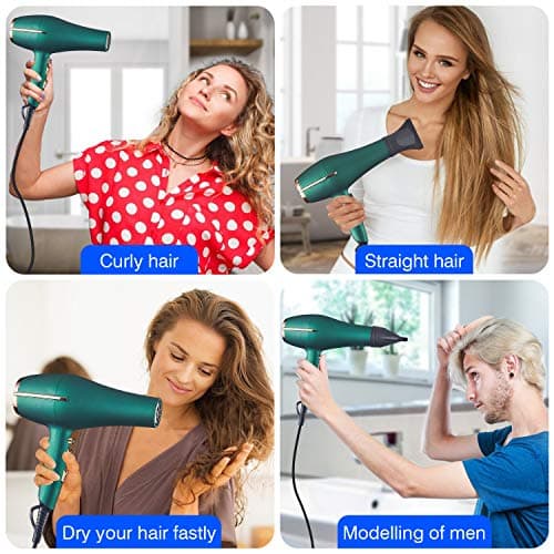 ARDIRO 2000 Watt Negative Ionic Hair Dryer, Professional Salon Blow Dryer, Low Noise Fast Drying & Powerful AC Motor and Diffuser Comb for Men Women,3 Heat & 2 Speed Settings, Easy to Use- Green 6