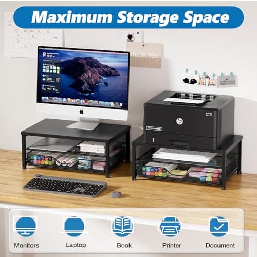 OPNICE Computer Monitor Stand Riser, Desk Organizer with Drawer, Laptop Stand, Office Desk Accessories & Workspace Desktop Organizers Storage for Office Supplies(Black) 7