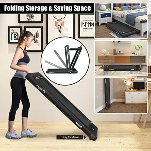 GYMAX Walking Pad, 2.25HP Dual Display Foldable Treadmill for Home with Remote/Smart App Control, Portable Compact Treadmill for Office Under Desk, Folding Running Machine for Small Spaces (Black) 9
