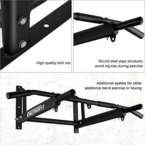 OneTwoFit Wall Mounted Pull Up Bar with More Stable 6-hole design for Indoor and Outdoor Use, Maximum weight 440 Lbs OT103 7