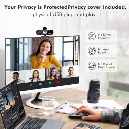 Gozvrpus USB HD Webcam with Built-in Microphone and Rotatable Tripod, 1080P Video, Wide Angle Camera, Privacy Cover, for Desktop PC or Laptop Computer - 1（Black） 5