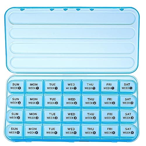 Zoksi Monthly Pill Organizer 28 Day 1 Time a Day, Large 4 Weeks Pill Box Organizer, One Month Pill Case, Travel Medicine Organizer Monthly, Portable Pill Container for Vitamins and Meds(Blue)