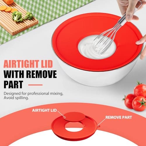 ENVTEK Mixing Bowls with Lids Set, 7 PCS Stainless Steel Mixing Bowls with 3 Grater Attachments, Size 4.5, 4, 3.5, 2.1, 1.5, 1.1, 0.7QT, Ideal for Kitchen Cooking Baking & Serving 5