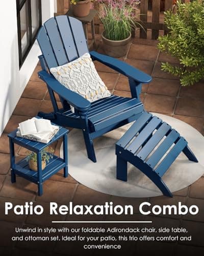 GREENVINES Folding-Adirondack-Chairs-Set-of-2 | HDPE Plastic | Fire Pit Chair | All Weather | Cup Holder | Blue | for Deck Backyard Patio Outdoor Garden 6