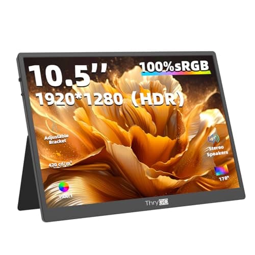 Thrygo 10.5" Portable Monitor, 3:2 1280P FHD IPS Display with HDR10, 420 Nits 60Hz, Dual USB-C & Mini HDMI, Adjustable Stand, Ultra-Slim Mini Screen for Laptop PC Phone Game Consoles Raspberry Pi