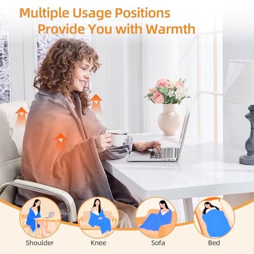 greenoak USB Portable Heated Electric Blanket - Cordless Heated Throw Blanket for Outdoor with 3 Heating Levels/Wearable Shawl Gifts for Travel,Camping,Bed, Marble Grey Standard(Battery Not Included) 6