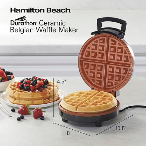 Hamilton Beach Belgian Waffle Maker with PFAS-Free Non-Stick Ceramic-Coated Plates, Browning Control, Indicator Lights, Stainless Steel (26081) 8