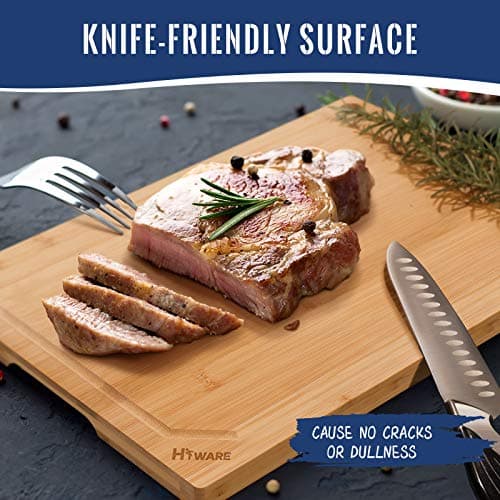 Hiware 4-Piece Extra Large Bamboo Cutting Boards Set for Kitchen, Heavy Duty Cutting Board with Juice Groove, Bamboo Chopping Board Set for Meat, Vegetables - Pre Oiled 5