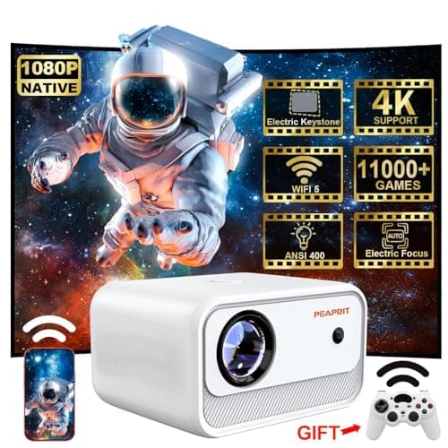 Native 1080P [Electric-Focus] Smart Arcade Vision Projector for gaming with 11000+ Games Console projector,With Wifi and Bluetooth for iphone 400ANSI Outdoor/bedroom Compatible Tv Stick/ios/Android/Ps