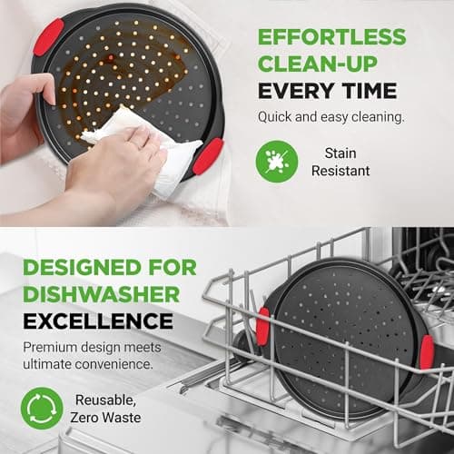 NutriChef 13-Inch Nonstick Pizza Tray - Round Carbon Steel Non-Stick Pizza Pan with Perforated Holes, Premium Bakeware Pizza Screen with Silicone Grip Handles, Dishwasher Safe - NCBPIZ1 6