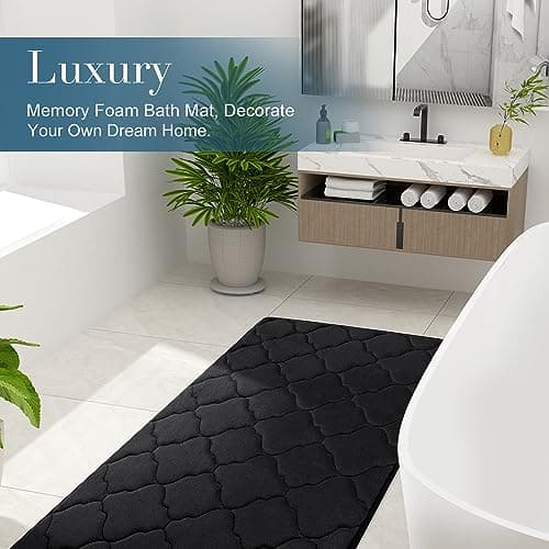 OLANLY Memory Foam Bath Mat Rug 30x20, Ultra Soft Non Slip and Absorbent Bathroom Rug, Machine Wash Dry, Comfortable, Thick Bath Rug Carpet for Bathroom Floor, Tub and Shower, Black 7