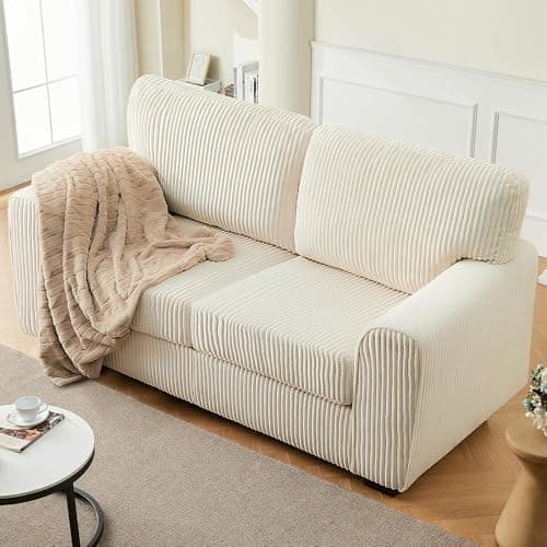 Mangodan 70" Corduroy Modern Loveseat Sofa Couch, Cozy Comfy Overstuffed Loveseat Couch Sofa with Square Wide Armrest, Extra Deep Seat Loveseat Couches for Living Room, Beige 6