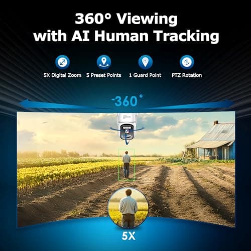 4G LTE Solar Cellular Security Camera Wireless Outdoor, No Wifi Surveillance Camera, PIR Motion Sensor, Human Tracking, 360° Live View, 2 Way Talk, 2K Color Night Vision, Built-in Sim & SD Card 6