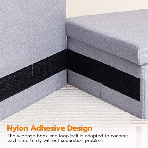 HOOBRO Dog Stairs with Storage, Foldable Dog Steps for High Bed Or Couch, 29.2" L x 15.8" W x 15" H, Pet Stairs with Pet House, for Small Dogs, Hold up to 150 lbs, 3 Steps, Gray GY03PT03 7