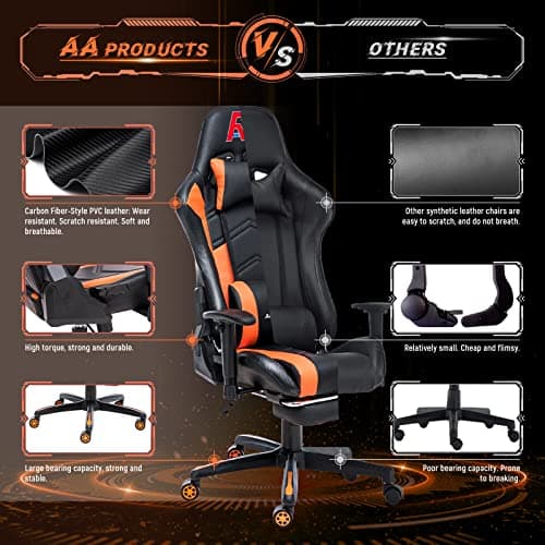 AA Products Gaming Chair Ergonomic High Back Computer Racing Chair Adjustable Office Chair with Footrest, Lumbar Support Swivel Chair - BlackOrange 7