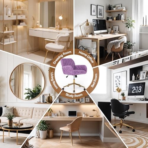 Warmiehomy Furry Cute Office Chair- Modern Swivel Desk Chair with Wheels- Makeup Vanity Chairs with Back - Alpaca Fleece Upholstered Rolling Chairs for Vanity Makeup Room Girls Women Violet 7