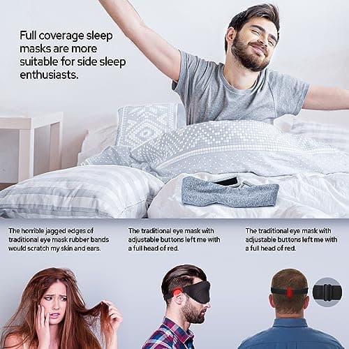 Cotton Sleep Eye Mask for Men Women, 100% Blocking Light Sleeping Mask for Side Sleeper, Soft Zero Pressure Cooling Blackout Eye Masks for Sleep, Eye Covers for Sleeping fits All Heads Adjustable 5