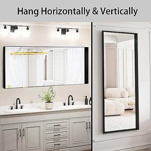 BEAUTYPEAK 21" X 64" Full Length Mirror, Modern Black Deep Frame Floor Mirror, Rectangular Wall Mounted Dressing Mirror for Bedroom, Living Room, Bathroom, Hanging or Leaning, Black 6