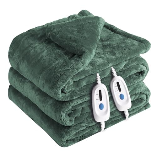 McJaw Electric Heated Blanket Queen Size 84''x90'', Oversized Flannel Blanket with 4 Heating Levels, 10 Hrs Auto Shut Off, Dual Controller, Machine Washable, Grass Green