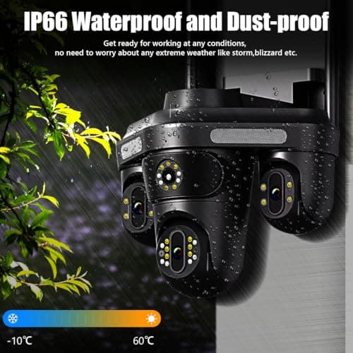 4MP Pan/Tilt Security Camera Triangle 3 Lens Camera Outdoor WiFi,Plug-in Cable Auto Tracking, Human Detection, Light Alarm, Color Night Vision, 2.4G WiFi,SD card Slot with TF64G Card 8