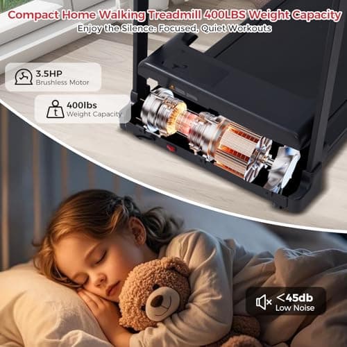 Portable Treadmill with Handles, 3.5HP Electric Small Treadmills for Home Small Spaces, 400LBS Walking Pad Treadmills with Handle Bar, Compact Running Treadmill for Home Office Apartment 8