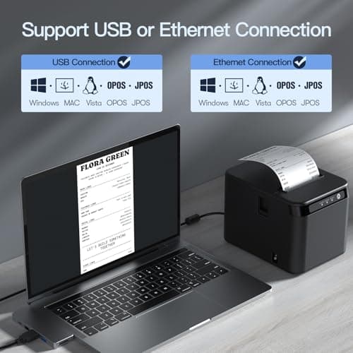 BISOFICE 80mm Receipt Printer ESC/POS Thermal Printer Desktop Direct Print USB+LAN Connection High Efficiency with Auto Cutter Large Paper Bin for Shipping Business Restaurant Kitchen Supermarket 7