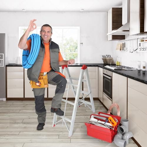 LEADALLWAY Step Ladder 3 Step Folding Compact Ladder Portable Aluminum A Frame Foldable Twin Front Step Stool, EN131 Certified, 330lb Capacity 6