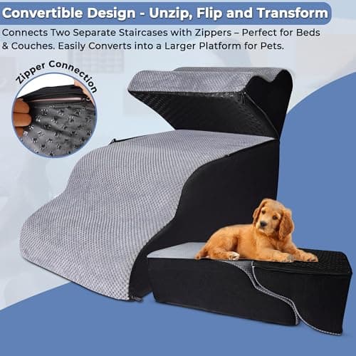 Galleyby 4 Steps Pet Stairs for Small Dogs, 19” High Curved Dog Stairs for Bed with Non-Slip Base, High-Density Foam, and Removable Washable Cover 6