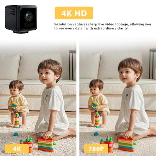Mini Camera, 4K WiFi Micro Wireless Cameras Portable Nanny Cam with Cloud & SD Storage, Motion Detection, Night Vision, Small Smart Remote Tiny Security Camera for Home Pet Baby Office Indoor/Outdoor 5