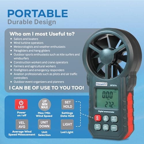 Digital Handheld Anemometer for Wind Speed, Temperature & Wind Chill - Wind Speed Meter, Handheld Wind Meter, HVAC Airflow Meter, Hand Held Wind Gauge for Outdoor Sailing, Shooting, Drone, Golf & Kite 3