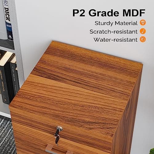 VINGLI 2-Drawer Rolling File Cabinet with Lock, Wood Mobile File Organization for Hanging Letter Size Filings Under Desk Filing Cabinets for Home Office, Assembly Required, Classic Walnut, 26.5" H 7